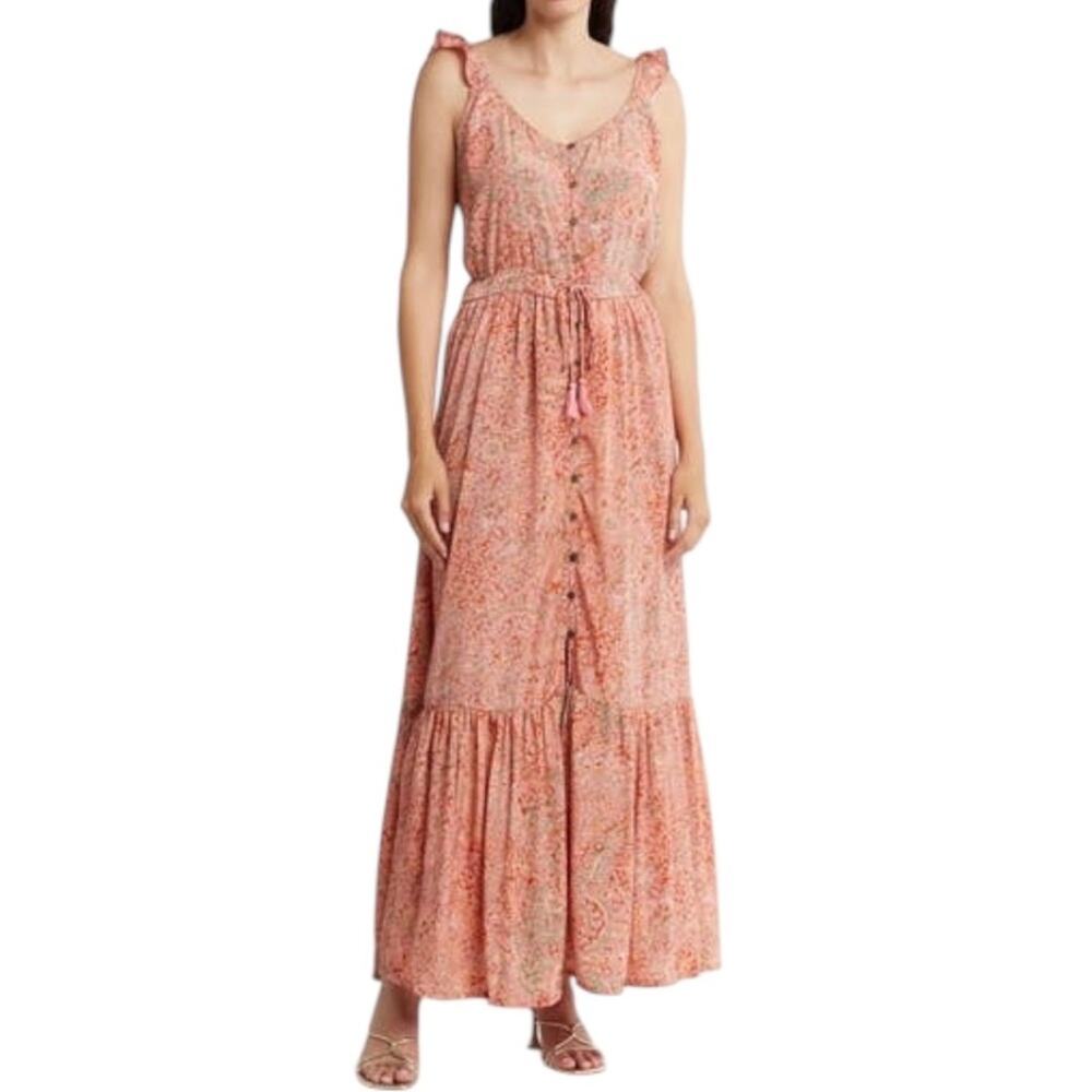 NWT Raga Salma Tiered Ruffle Maxi Dress Coral Size Medium